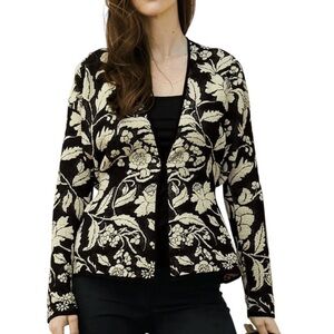Peruvian Connection Fumiko Knit Jacket Cardigan Sweater Neutral Career Floral S